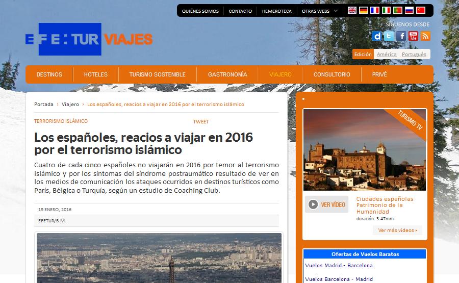 EFETUR: Los españoles, reacios a viajar en 2016 por el terrorismo islámico