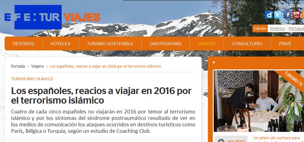 EFE TurViajes: Los españoles, reacios a viajar en 2016 por el terrorismo islámico